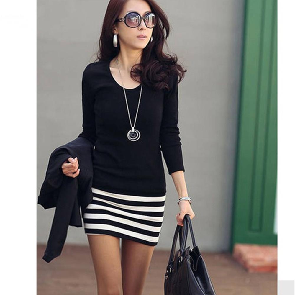 Striped Stitching Casual Slim Dress