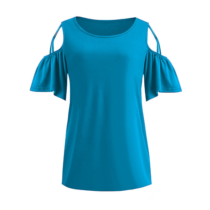 New Solid Color Off-the-shoulder Short-sleeved Top T-shirt