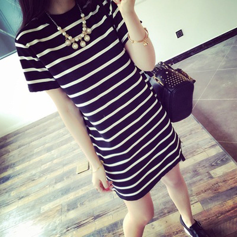 Striped Loose Horizontal Stripes Ladies Dress