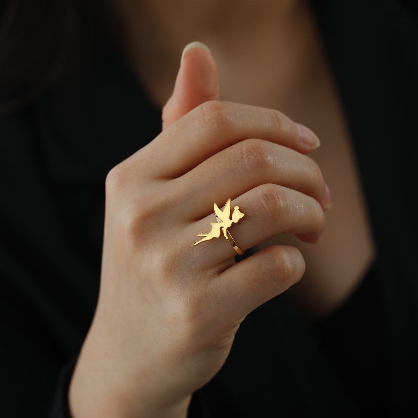 Electroplated Titanium Steel Wing Girl Elf Ring