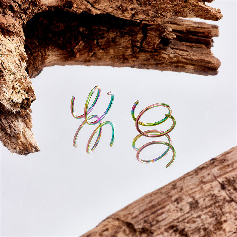 Spiral Double Ring Nose Pin Vacuum Electroplating Human Body
