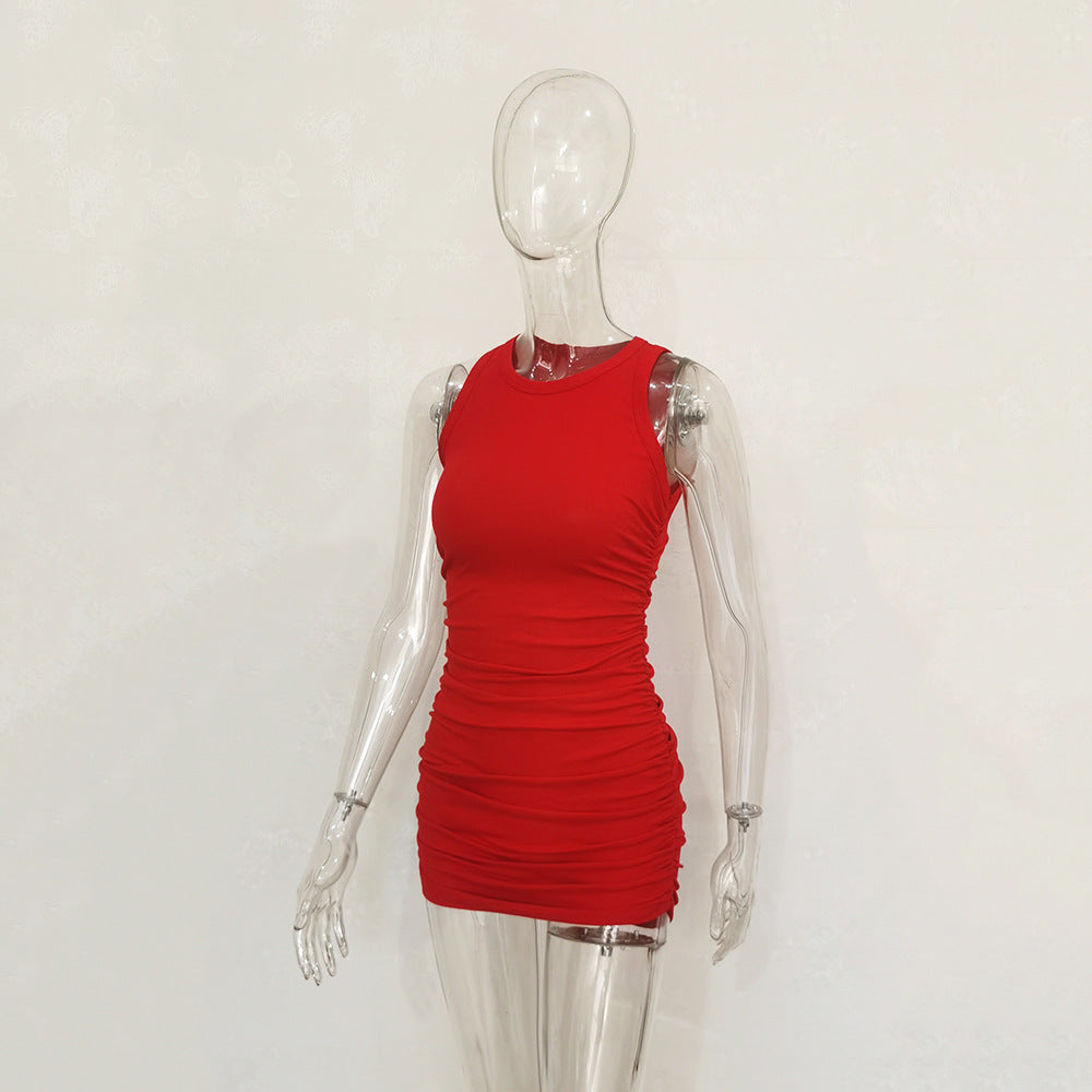 Women's Cotton Pleated Ribbed Dress
