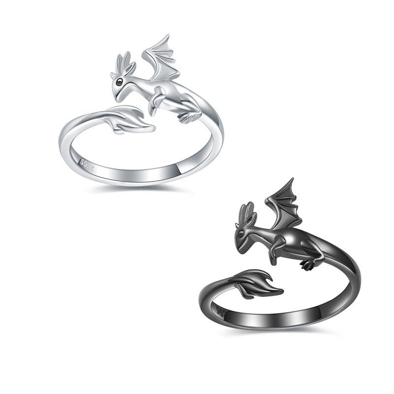 European And American Black Dragon Ring Ladies Girls Animal Jewelry