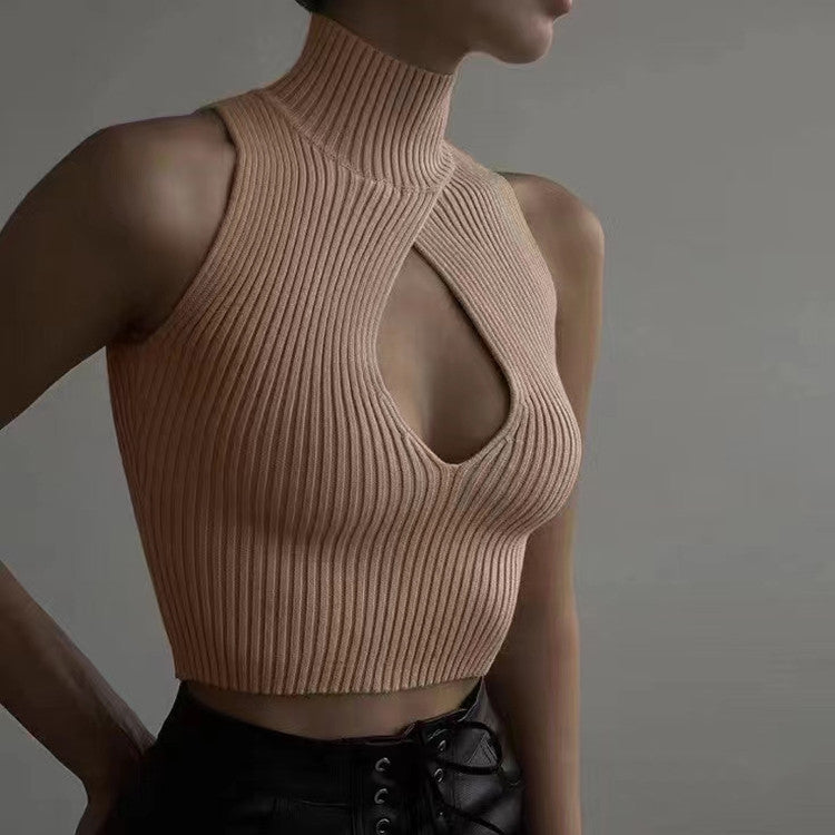 Short Vest High Collar Exposed Navel Niche Pure Sweater Top