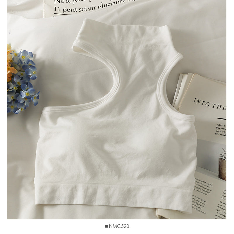 Half Turtleneck Short Cropped Navel Irregular Top With Chest Pad