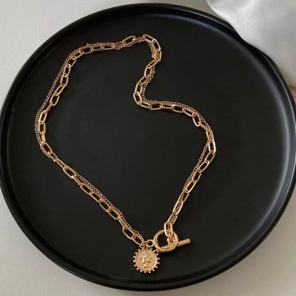 Vintage Multi-layer Coin Chain Choker Necklace For Women Gold Silver Color Fashion Portrait Chunky Chain Necklaces Jewelry