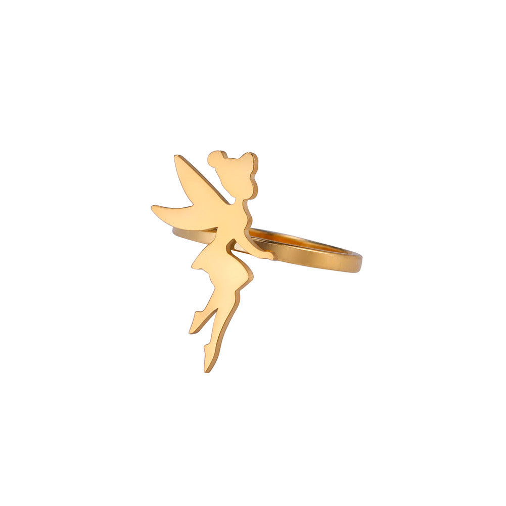Electroplated Titanium Steel Wing Girl Elf Ring