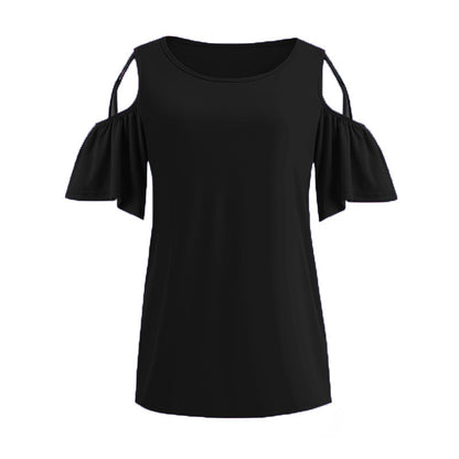 New Solid Color Off-the-shoulder Short-sleeved Top T-shirt