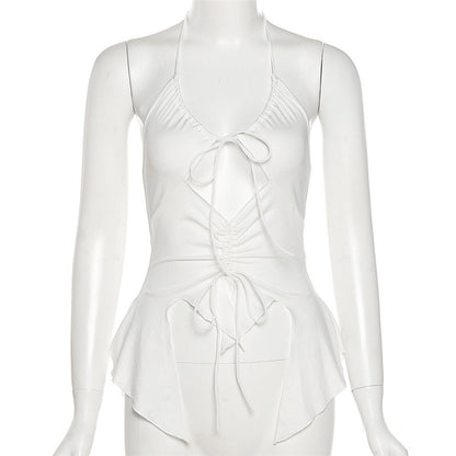 Summer New Women's Solid Color Slim-fit Chest-wrapped Halter Type Sling Small Tank Top Top