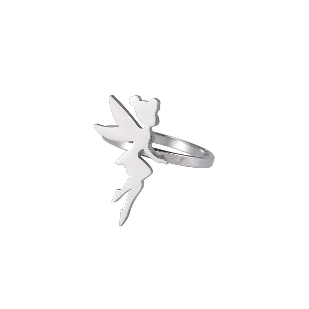 Electroplated Titanium Steel Wing Girl Elf Ring