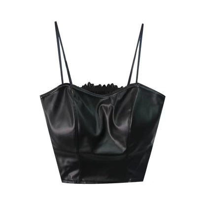 Retro Leather Vest Women Wear Short Stretch