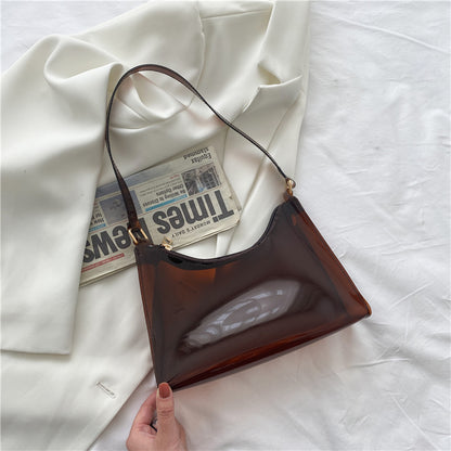 Fashion Female Bag Korean Version Small Jelly Bag Pure Color Transparent Lady Underarm Bag Shoulder Bag