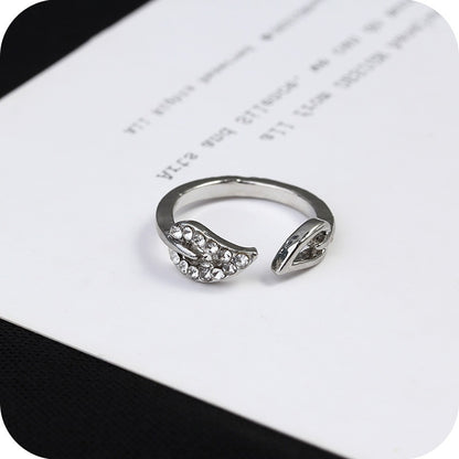 Korea two leaves with diamonds couple ring female Japanese and Korean retro Korean version of the tide jewelry trinkets ring tail ring