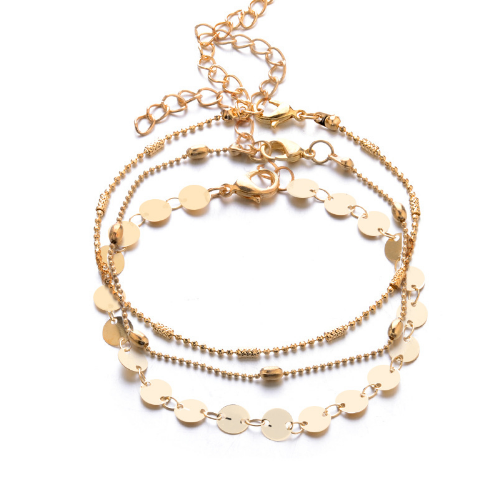 3-layer sequin chain anklet set