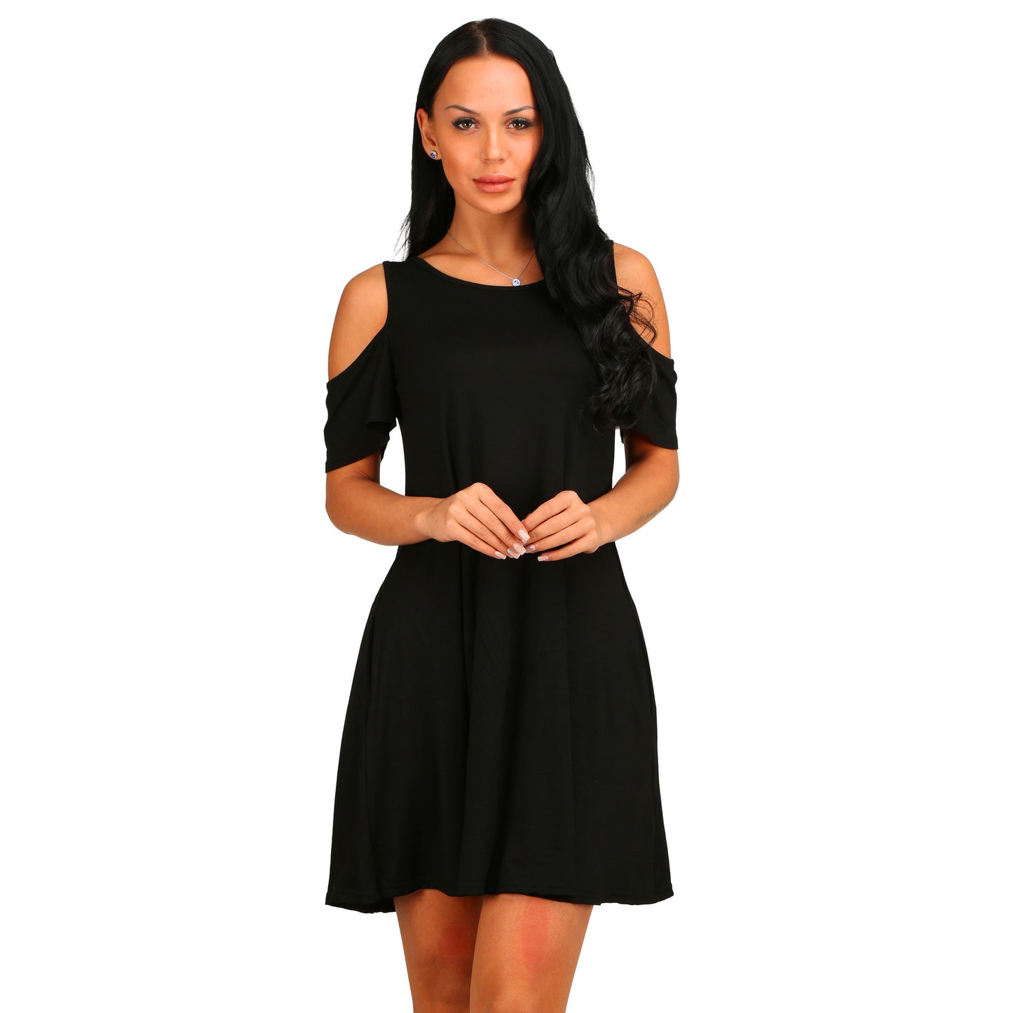 Loose strapless short sleeve pocket dress