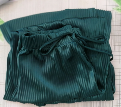 Pleated wide-leg pants trousers high waist vertical spring and summer new loose casual pants chiffon trousers ice silk nine points pants