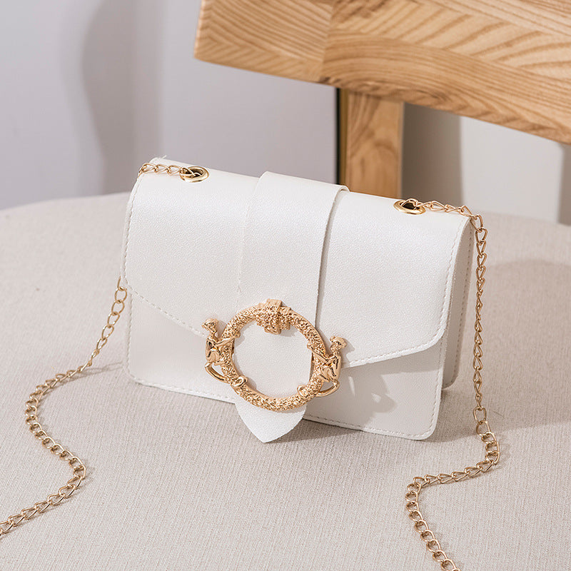 New Round Lock Pendant Chain Small Square Bag