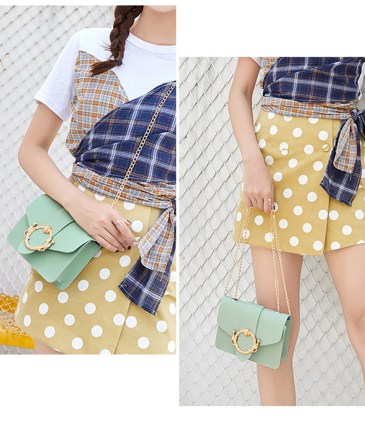 New Round Lock Pendant Chain Small Square Bag