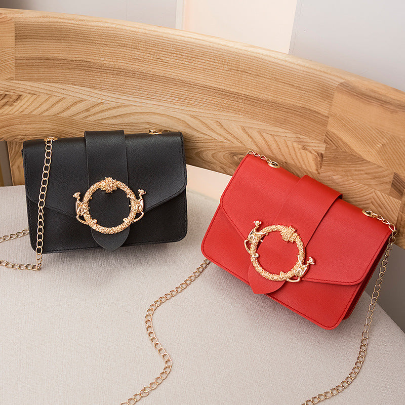 New Round Lock Pendant Chain Small Square Bag