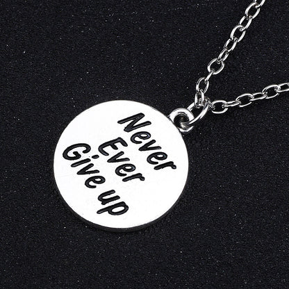 Round English Alphabet Sign Never Give Up Inspirational Necklace