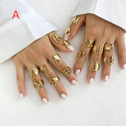 26 English Letters  Exaggerated Retro Index Finger Ring