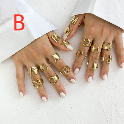 26 English Letters  Exaggerated Retro Index Finger Ring