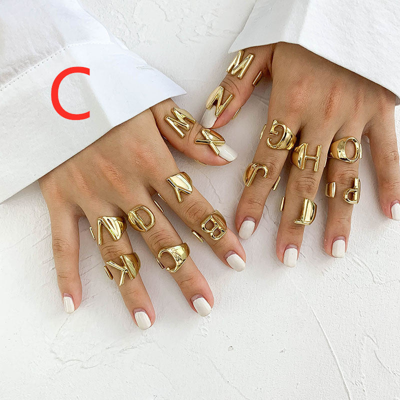 26 English Letters  Exaggerated Retro Index Finger Ring