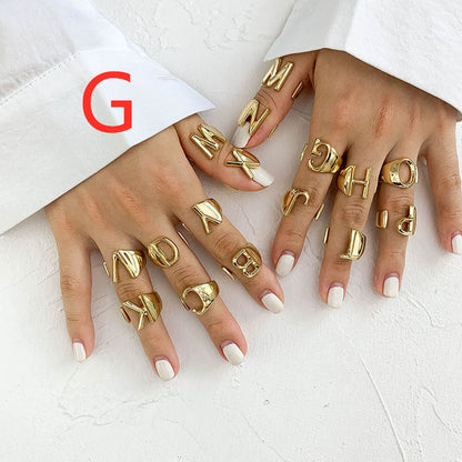 26 English Letters  Exaggerated Retro Index Finger Ring