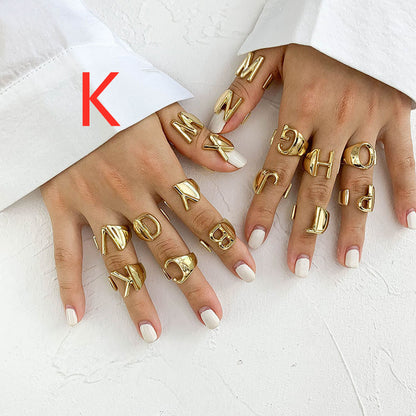 26 English Letters  Exaggerated Retro Index Finger Ring