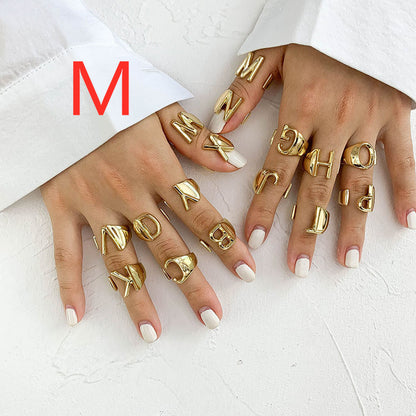 26 English Letters  Exaggerated Retro Index Finger Ring