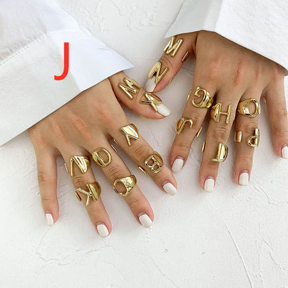 26 English Letters  Exaggerated Retro Index Finger Ring