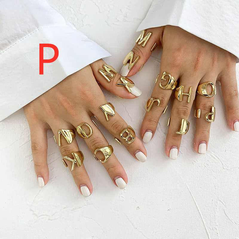 26 English Letters  Exaggerated Retro Index Finger Ring