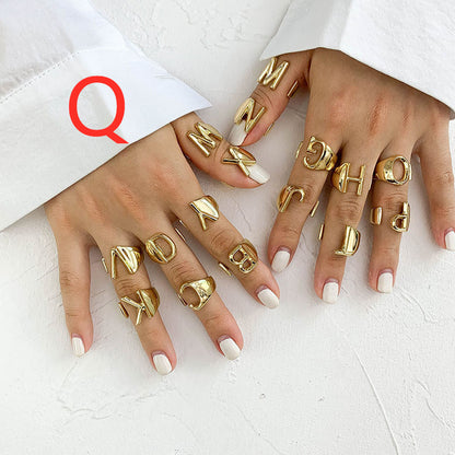 26 English Letters  Exaggerated Retro Index Finger Ring