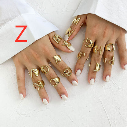 26 English Letters  Exaggerated Retro Index Finger Ring