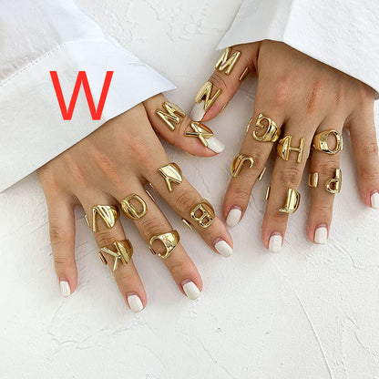 26 English Letters  Exaggerated Retro Index Finger Ring