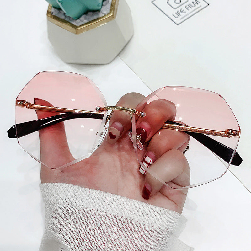 New Metal Frameless Sunglasses European and American Trend Glasses Trimming Sunglasses