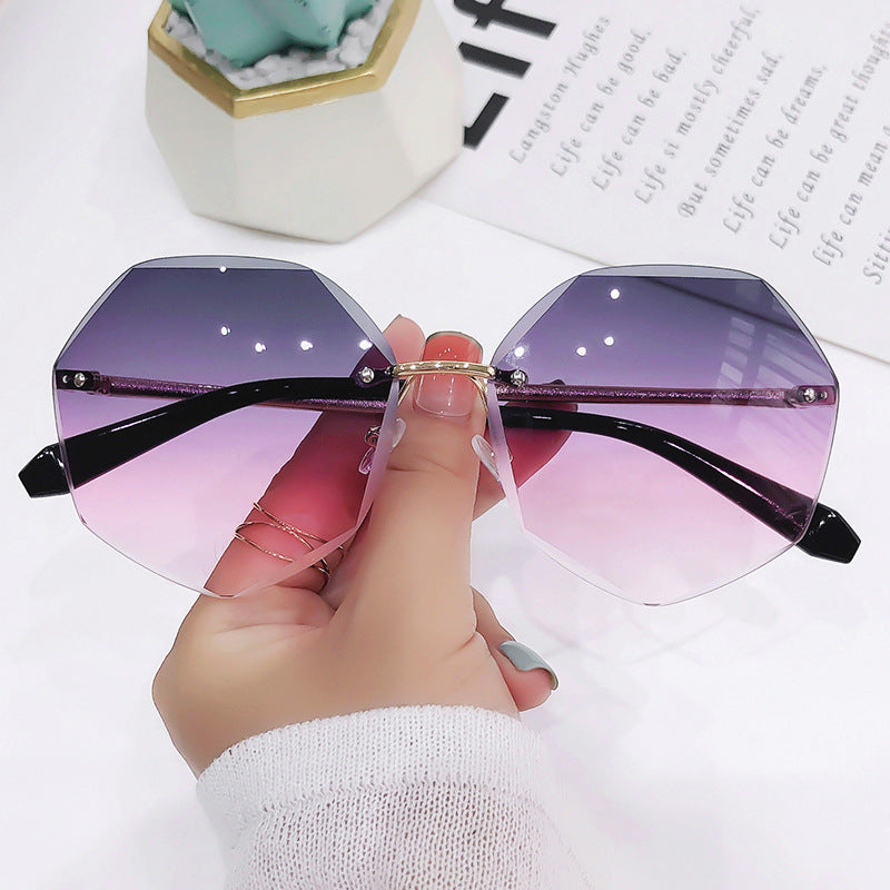 New Metal Frameless Sunglasses European and American Trend Glasses Trimming Sunglasses
