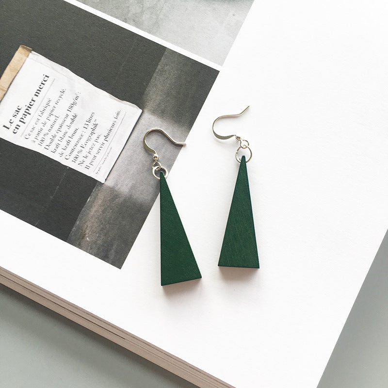 Korean Simple Earrings Retro Hit Color Geometric Wood Earrings Tassel Long Original Wood Earrings Female