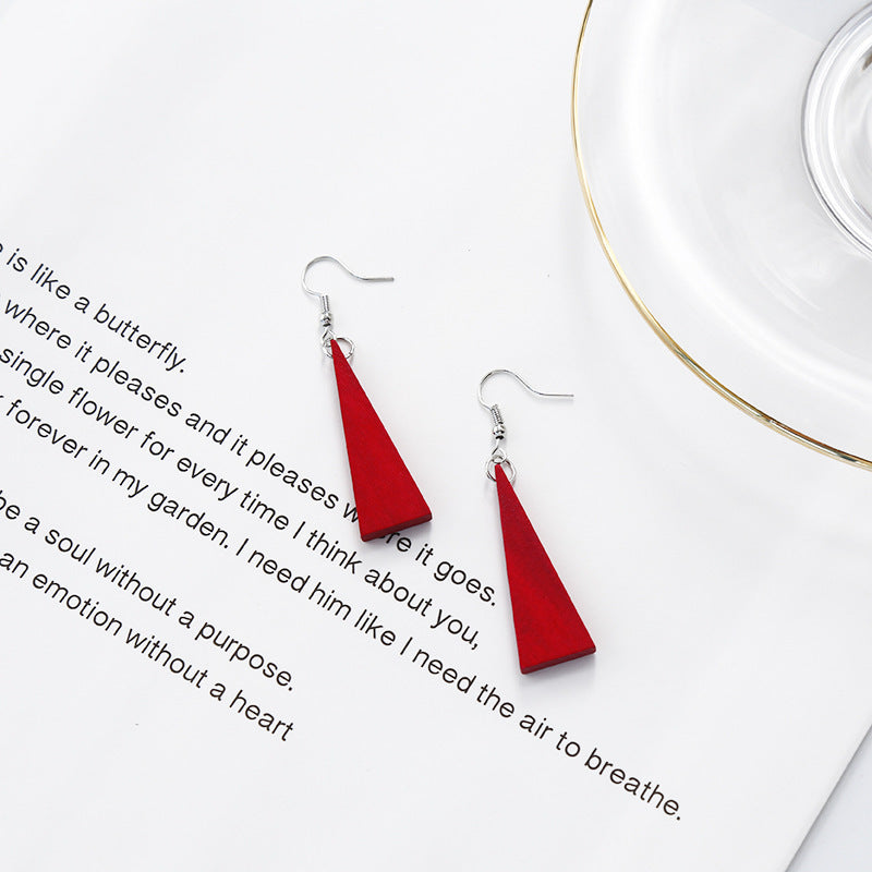 Korean Simple Earrings Retro Hit Color Geometric Wood Earrings Tassel Long Original Wood Earrings Female