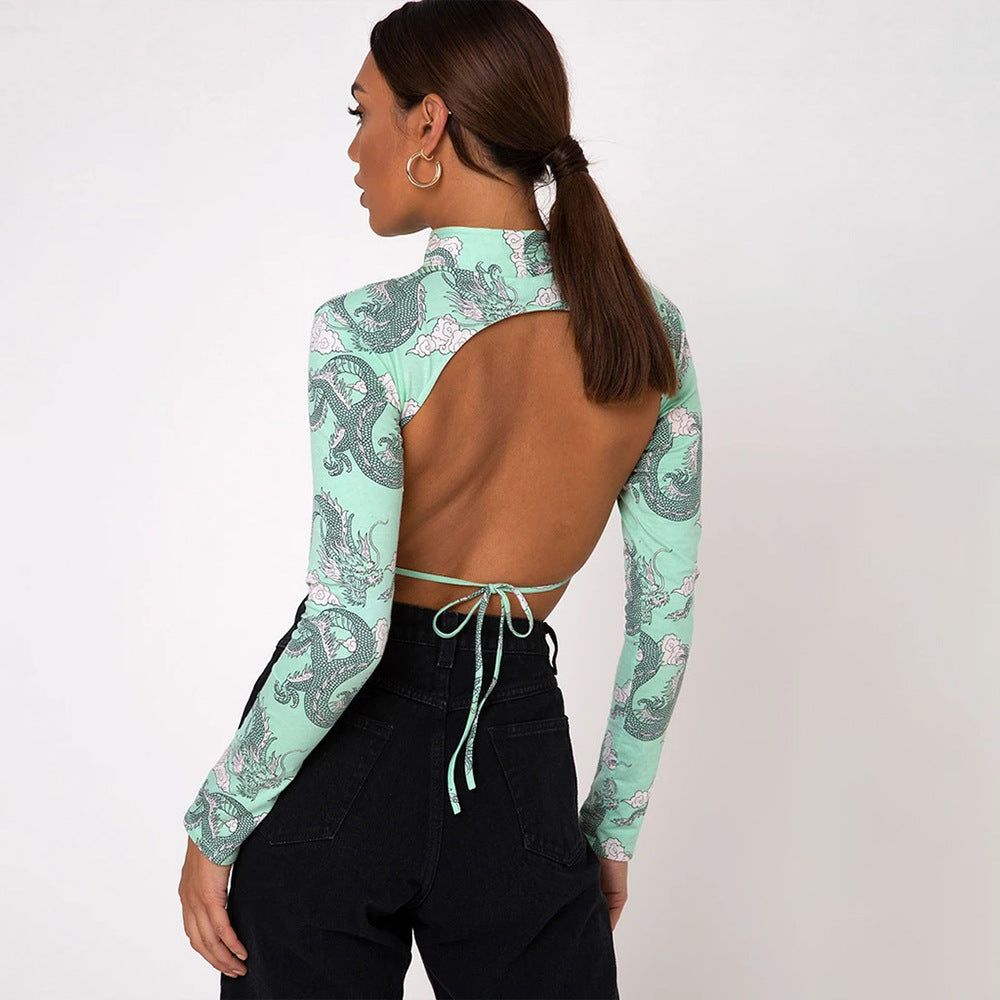 Fashion Printed Short T shirt Women Long Sleeves