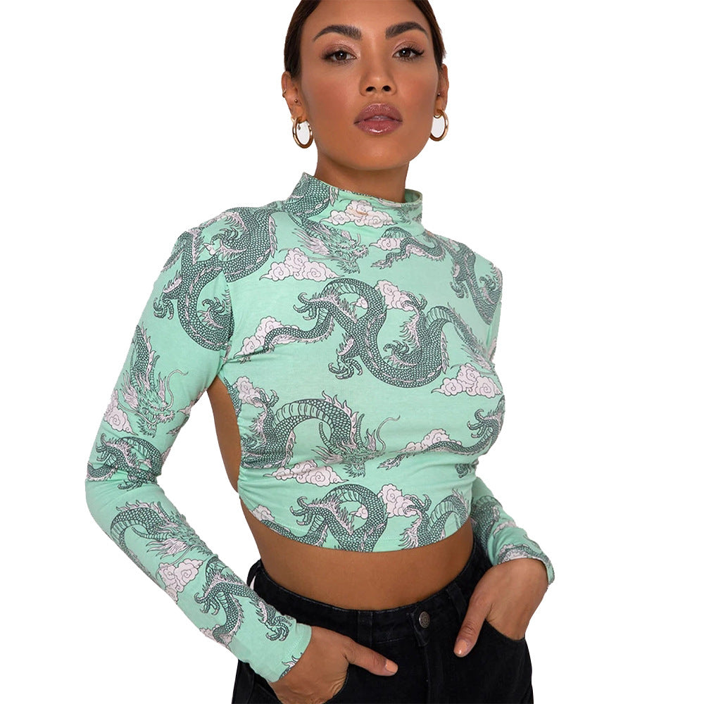 Fashion Printed Short T shirt Women Long Sleeves