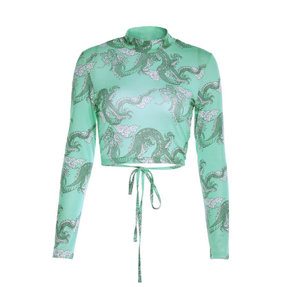 Fashion Printed Short T shirt Women Long Sleeves