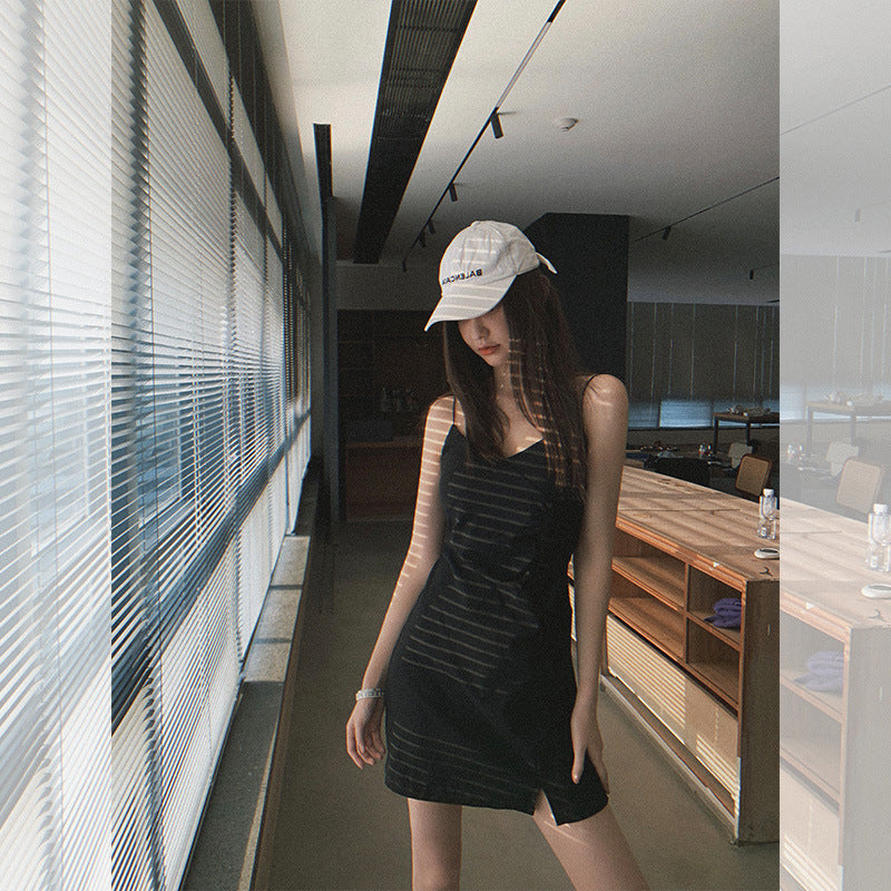 Summer New Women's Black Suspender Skirt Temperament Goddess Fan Clothes Short Slim Dress Cross-Border
