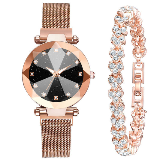 Square Diamond Rhinestone Starry Sky Watch Set Bracelet Watch