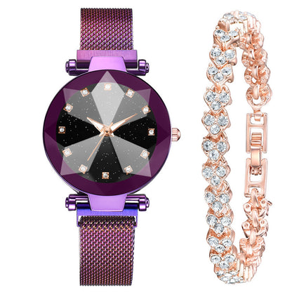 Square Diamond Rhinestone Starry Sky Watch Set Bracelet Watch