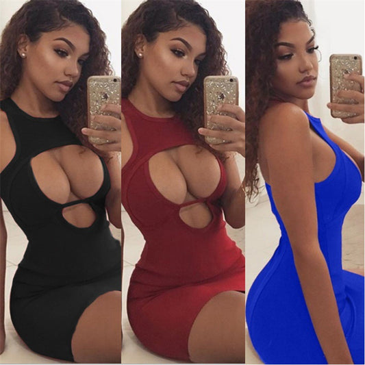 European And American Sexy Nightclub Wear Solid Color Slim Dress