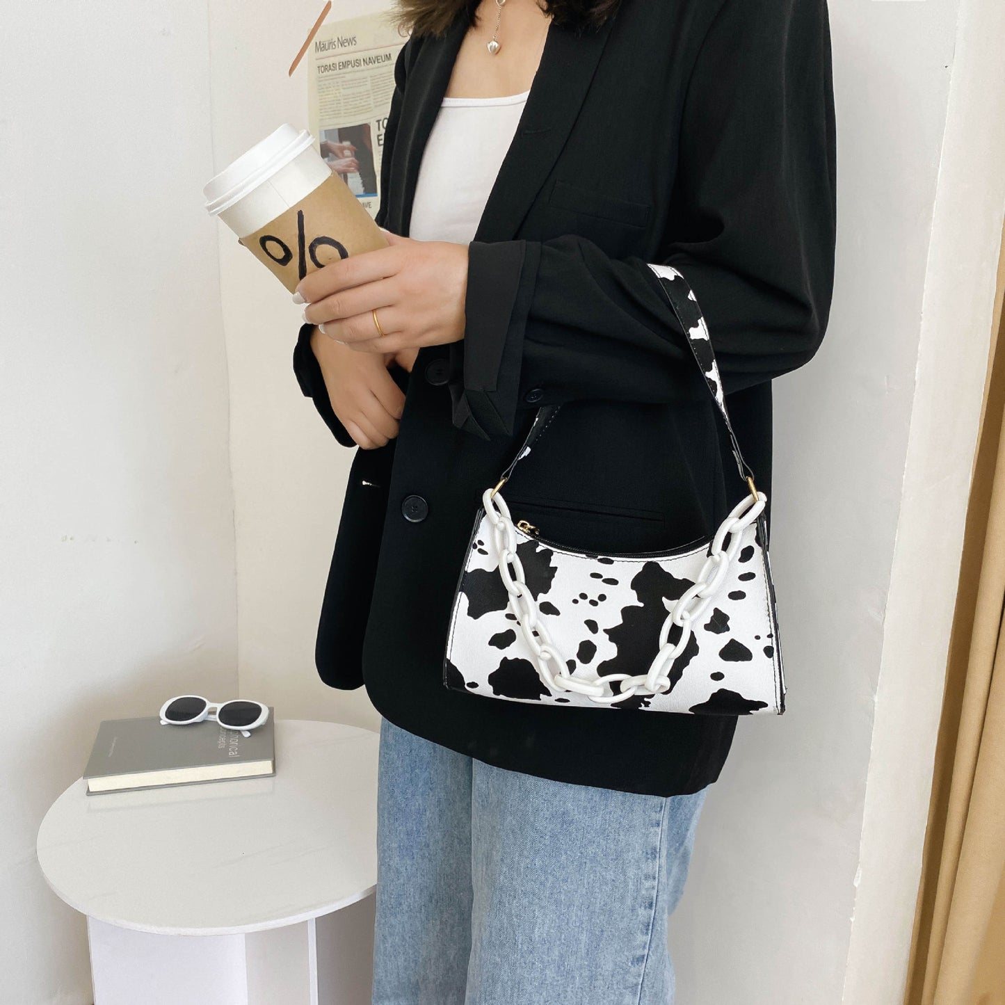 Cow Pattern Underarm Net Red Texture Ladies Bag