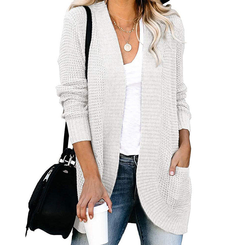 European And American Curved Placket Big Pocket Sweater Cardigan
