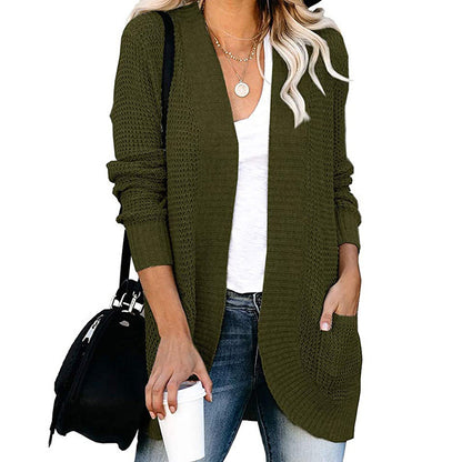 European And American Curved Placket Big Pocket Sweater Cardigan