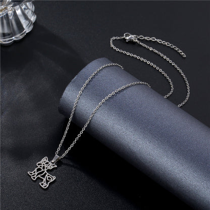 Cute Dog Gold And Silver Color Pendant NecklaceStainless Steel Dog Pendant Collarbone Chain Jewelry